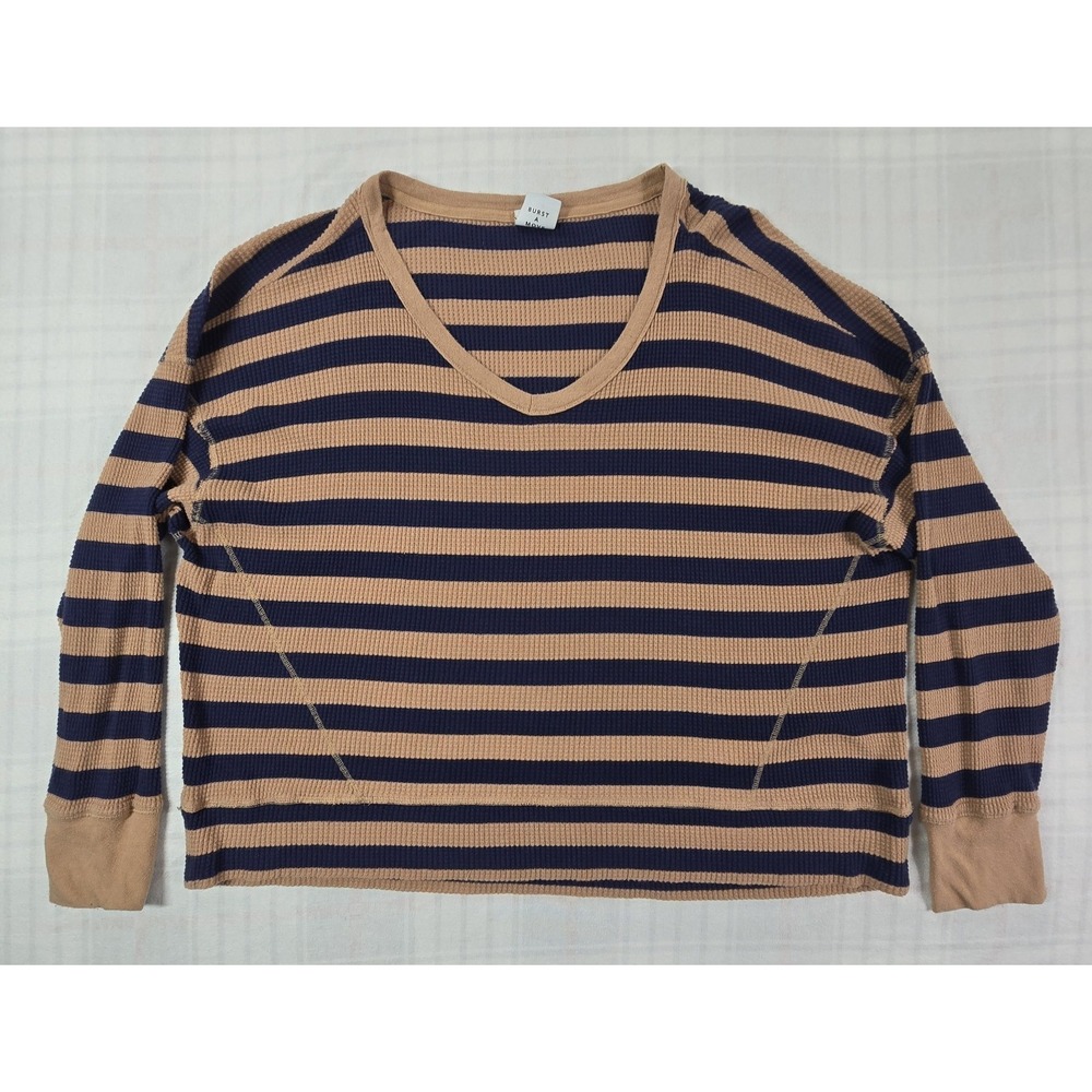 OFFLINE by Aerie Waffle Oversized Striped Shirt Women's Top Navy and Tan L